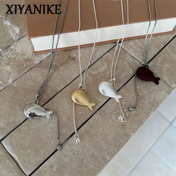 XIYANIKE Cute Golden Fish Braided Rope Adjustable Necklaces For Women Niche Fashion Sweater Jewelry Accessory Gift Party 260428