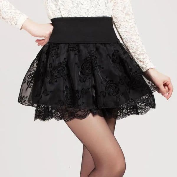 Zuolunouba Summer Slim Preppy Skirt Women Flower Bow Mini Tutu Style Elasticity Lace Skirts Shorts Lady High Waist Student 260427