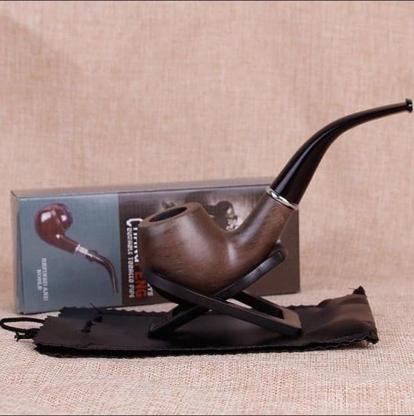Simple Solid Wood Old Bag for Men Wood Grinding Tobacco Hammer Bending Pipe