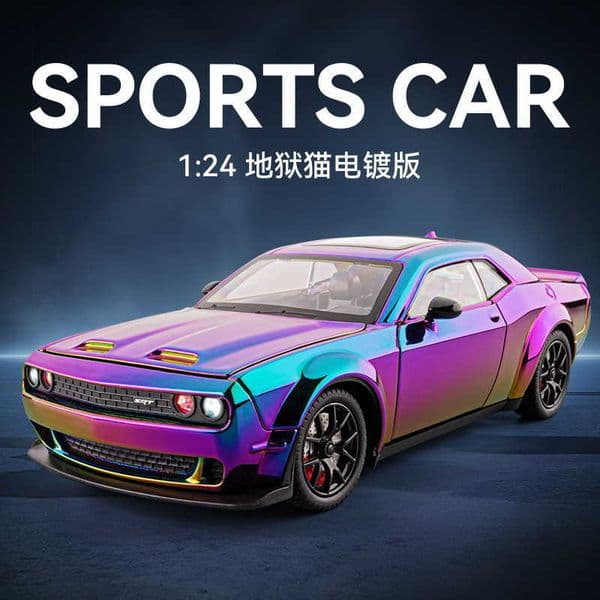124 Hellcat Dodge Electroplated Edition Racing Car Model Simulation Sound Light Pull-back Multi-door Toy Car Model L260428