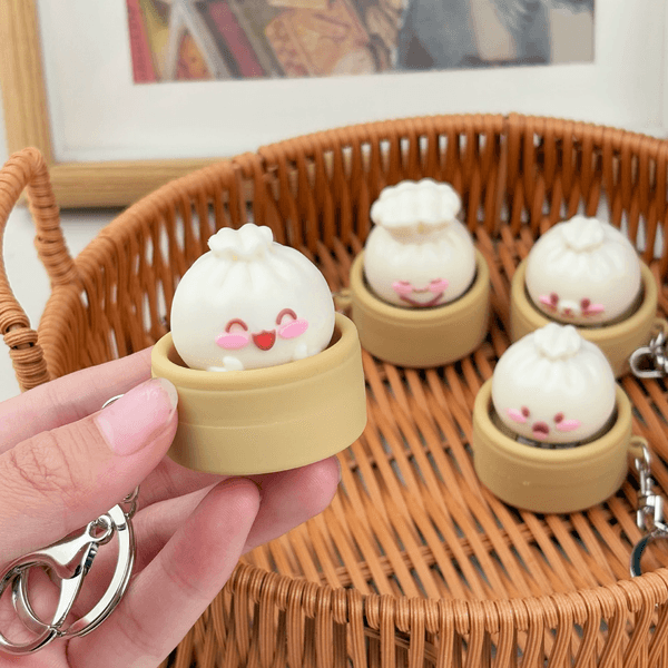 Small Steamed Bun Button Key Chain Small Pendant Cartoon Expression Backpack Pendant Decompression Toy