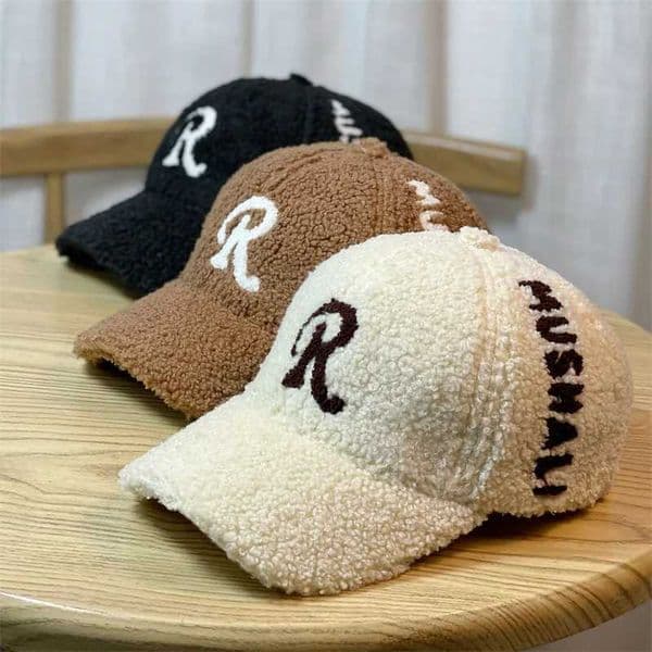 CNTANG Autumn Winter Caps Fashion New Embroidered Letter Imitation Lamb Velvet Baseball Hat Thickened Warm Street Wild Trend Cap L260428