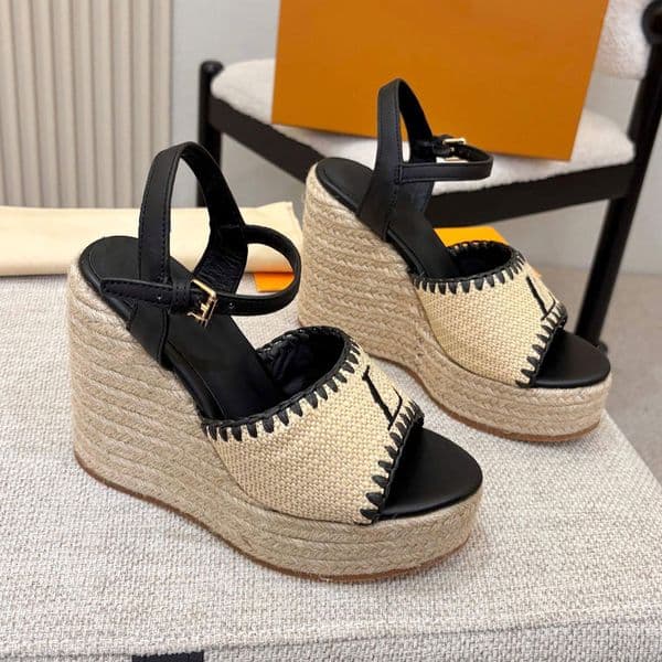Designer Embroidered Wedge Espadrille Ladies Ancient Hemp Rope Slope Sandals Women Classic Letter Printed Thick Soled Shoe Rubber Outsole