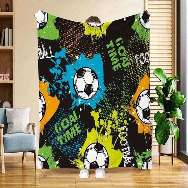 Football Goal Time Flannel Graffiti Style Soccer Throw Blanket Soft Warm for Kids Boys Bedroom Sofa Decor Multiple Sizes 26Y0428
