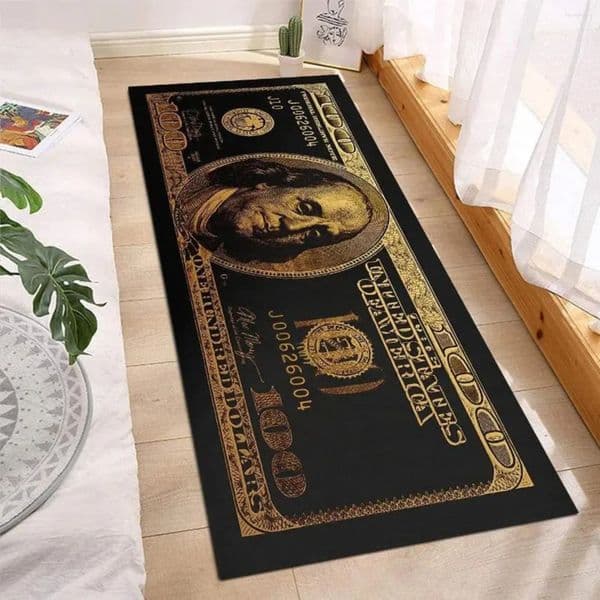 Designer Floor Mat Carpets Black Gold 100 Dollar Bill Money Kitchen Floor Mat Home Decor Hallway Balcony Laundry Runners Rugs Bathroom Non-Slip cool carpet Door 66