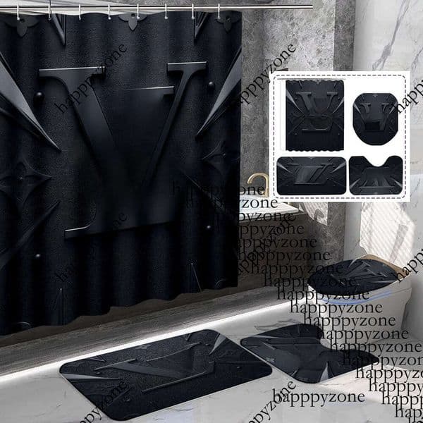 Cool Print Deodorant Shower Curtains Set 4 Piece High Grade Must Set All Match Anti Peeping Non Slip Mats