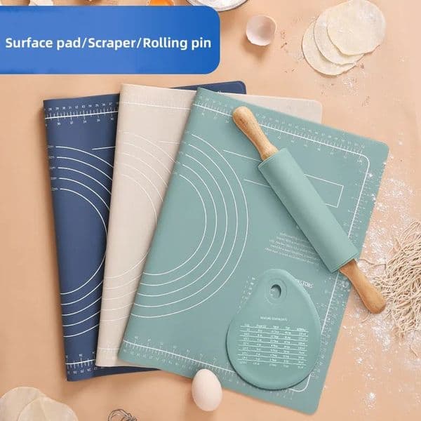 Silicone Measuring Kneading Pad Set Household Food Grade Rolling Pin Dough Pad Large Thick Non-slip Non-stick Bottom Baking Tool 260423