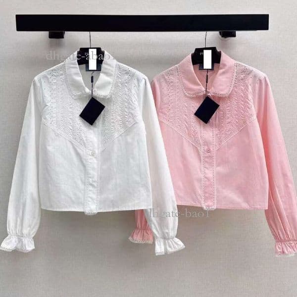 Designer Autumn/Winter High-End Women's Clothing, South French Style Lace Trim Long Sleeve Short Shirt cf5b feea