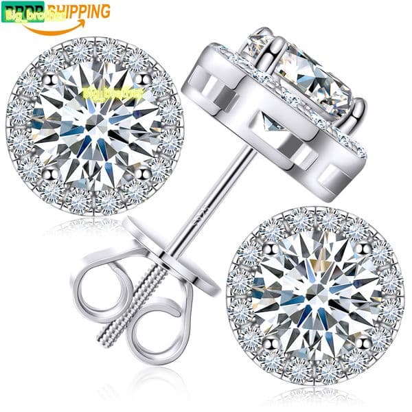 Luxury Fine Jewelry Mens Fashion 3mm-10mm White Gold 925 Sterling Silver VVS Moissanite Diamond Halo Stud Earrings for Women