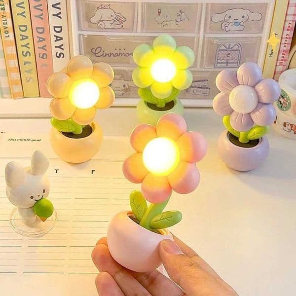 Mini LED Flower Night Light Cute Small Table Lamp Desktop Ornament Bedside Bedroom Ambient Lights Children Toy Kids Holiday Gift H260428