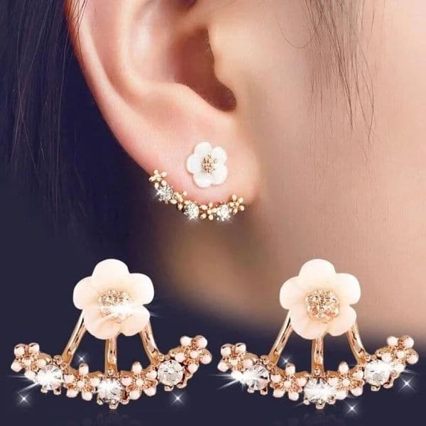 Womens Flower Earrings Zircon Ear Jacket Korean Style Copper Ear Studs Earrings Orecchini Jewelry Pendientes Aretes De Mujer 260428