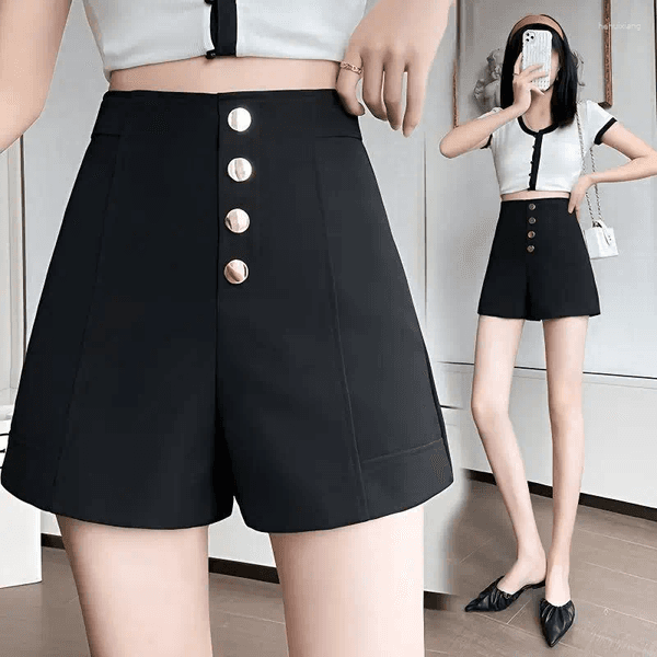 Women's Shorts Black Women Spring Summer Wide Leg Pants High Waist Single BreastedAApricot Casual