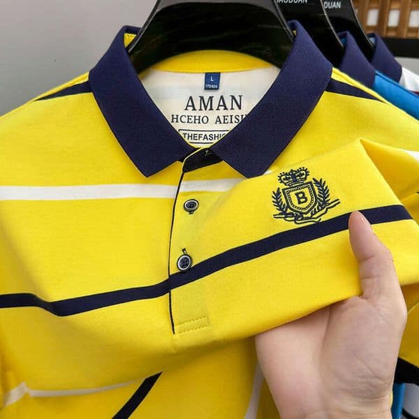Luxury Brand Designer Clothes Live Broadcast Cross-Border Men's Short-Sleeve POLO Shirt, Fashionable Striped T-Shirt, Summer Business Sports Embroidered Half-Sl