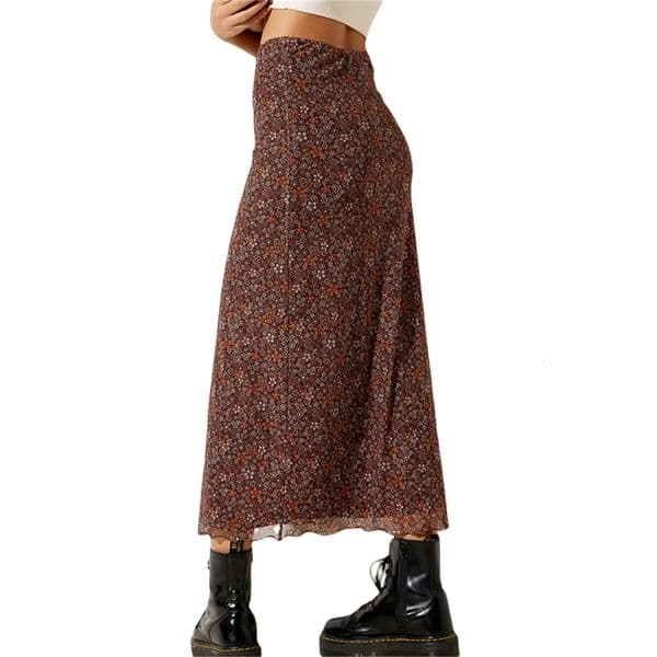 Womens Casual Long Skirts Floral Printed High Waist Simple Elegant Elastic Waist Skirts Street Style Bottoms 260427