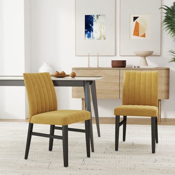 Roundhill Furniture Wendell Contemporary Upholstered Dining Chairs Set of 2 Yellow