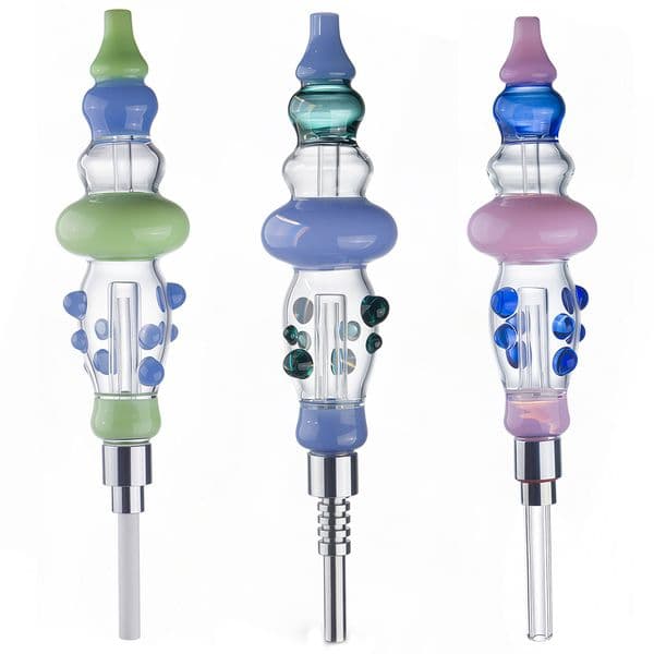 BreathingGlass Wholesale Marbled Smoking Pipe Nectar Collector Kit With 510 thread Titanium Quartz Ceramic Nail Water Bong