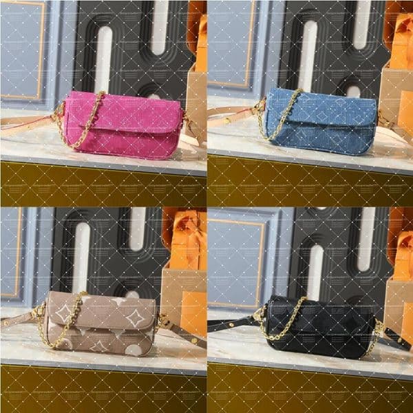 10A on chain Ivy shoulder bag luxury womens designer bag pink blue denim chain flap leather crossbody bags pattern flower purse M81911 83091 top quality