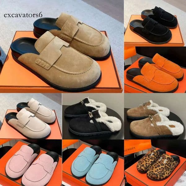 h slipper go italian designer summer suede calfskin women men flat beige indoor slide beach sandals chamois casual mule boken wool slippers 980 top