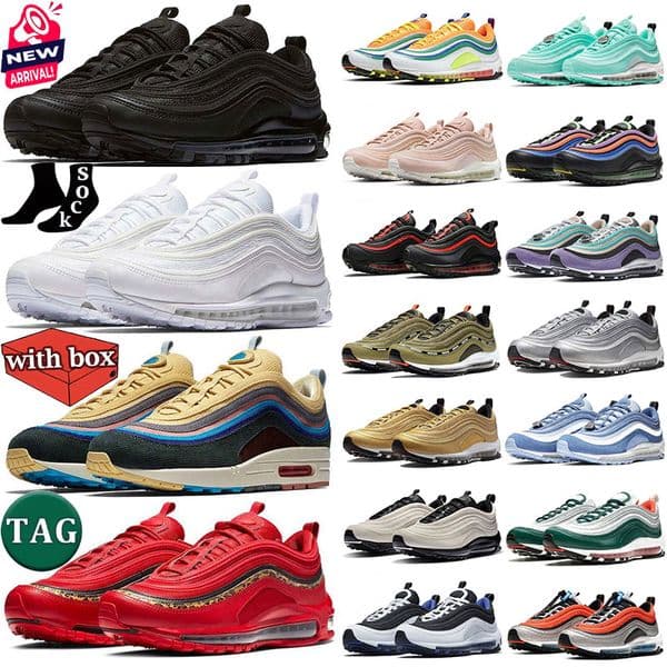 Designer Shoes Trainers Men Women Running Shoes 97s Popular Colors Black red golden White luxury summer Outdoor tourSports fashionable sports shoes With Box