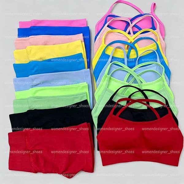 Women Backless Sports Bra Sets Yoga 2 Pieces Set Cross-back Bra + Hip-lifting Shorts Suit Sports Fitness Workout Clothes Women Sportswear