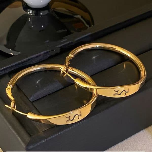 4CM Big Size Fashion Designer Earrings Hoops Gold Color Elegant Letter Stainless Steel Luxury Earrings For Women Wholesale