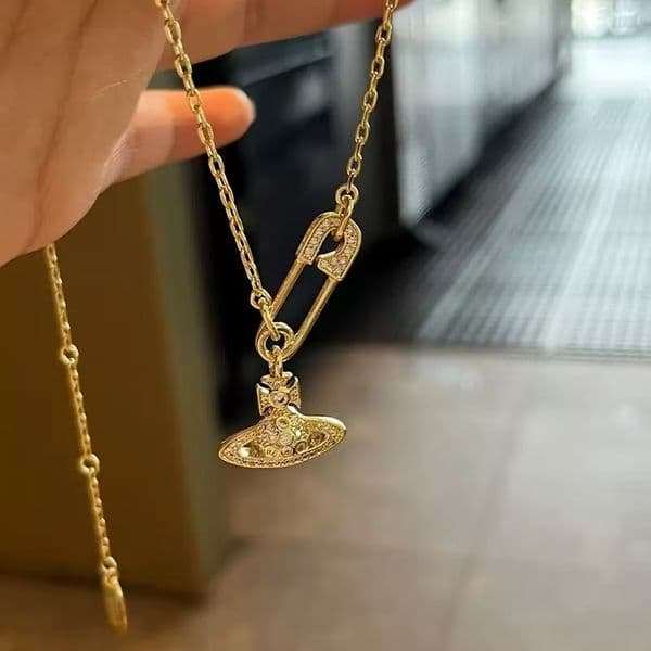 luxury west wood jewelry necklace pearl necklace designer airship classic fashion women paper clip clavicle chain premium feel silver gold necklace gift