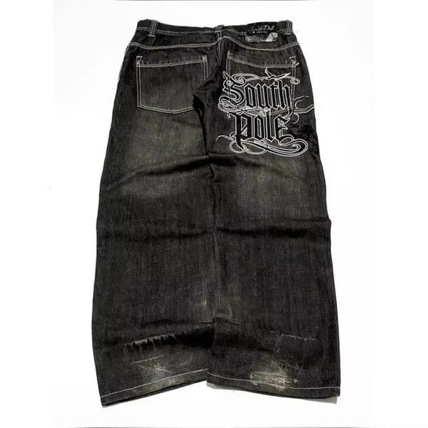 American Street Trend Letter Embroidered Loose Jeans Men Harajuku Y2K Hip Hop Oversized Wide-leg Pants Unisex Mopping Jeans 260424