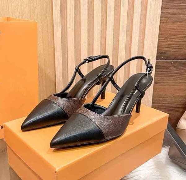 Designer sandals heels brown Star leather Cherie slingback pump Sling Back Heels luxury sandal Outdoor walking wedding dress shoes with box 35-42