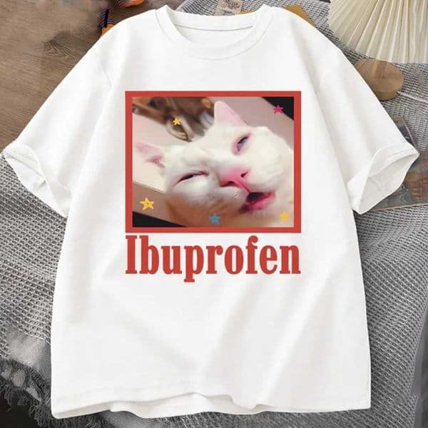 Ibuprofen Cat Meme Tshirt Funny Cat Graphic T Cute Cat Lover Cotton T-Shirt Casual Funny T Shirts Unisex Oversized Tshirt T T260428