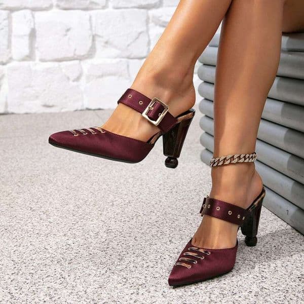 Women S High Heeled With Square Buckle Decoration Pointed Toe Unique Heel Design Sandals For Women