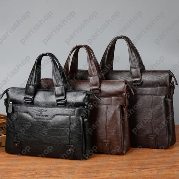 Mens Vintage Faux Leather Briefcase 15.6 Inch Laptop Business Tote Bag Professional Work Handbag With Detachable Shoulder Strap PYD26042814