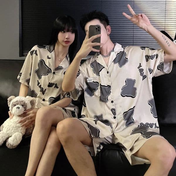 Couple Pajamas Summer Ice Silk Cartoon Student plus Size Plus size 0000kg Thin Summer Mens and Womens Homewear pijama mujer 260427