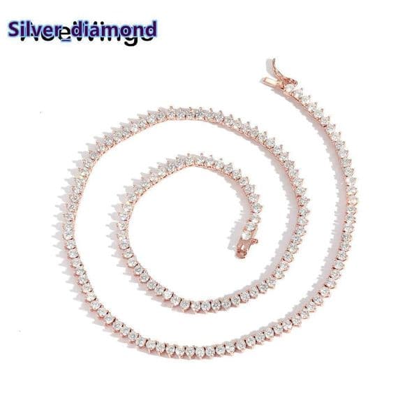 3mm Three-Claw Rose Gold White Zircon Tennis Necklace for Women Personalized Necklace Ins Style Full Zircon Necklace Hip-Hop Jewelry