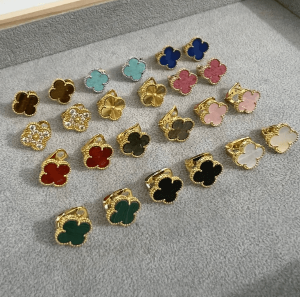 High version woman four-leaf clover ear stud female white mother-of-pearl red chalcedony with diamond thick gold electroplated silver needle anti-allergy ear stud