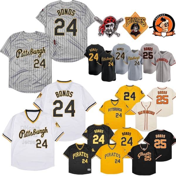 Barry Bonds Jersey 24 25 Vintage Cream Yellow 1986 Black White Pinstripe Pullover Person Patch Size M-3XL