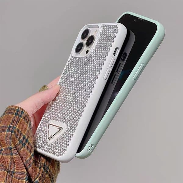 Rhinestone Glitter TPU iPhone Case Luxury Sparkling Diamond Protective Cover with Triangle Accent for iPhone 17/16/15 Series