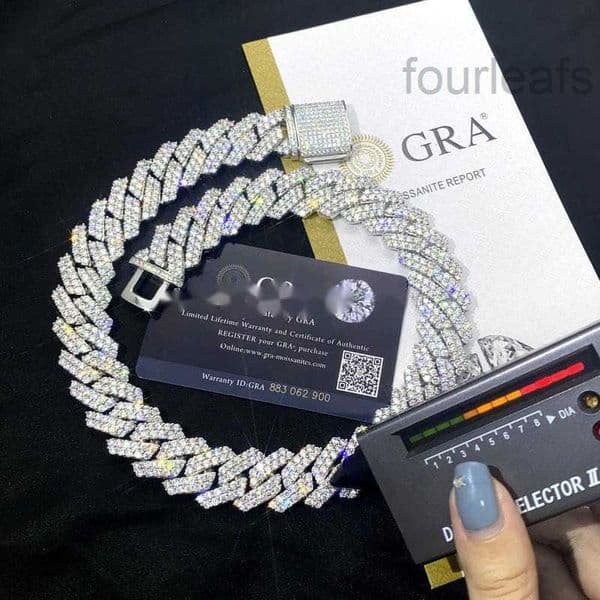 moissanite necklace bracelet VVS moissanite iced out diamond 18mm gold color chain necklace 925 Sterling silver men necklace miami cuban link chain necklaces