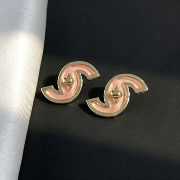 Designer Jewelry channels earrings Double-ring pink enamel earrings fashionable ear accessories cc earrings