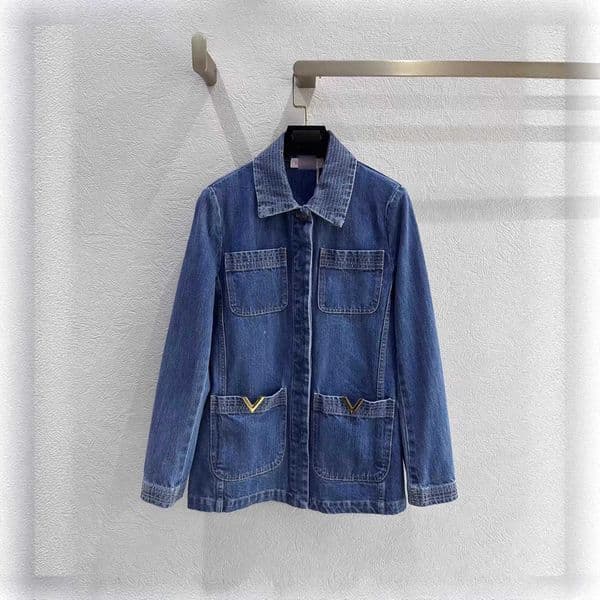 Women's Jackets designer High-end women's denim jacket early spring new model with metal V-pocket waist-cinching and turn-down collar WX3T