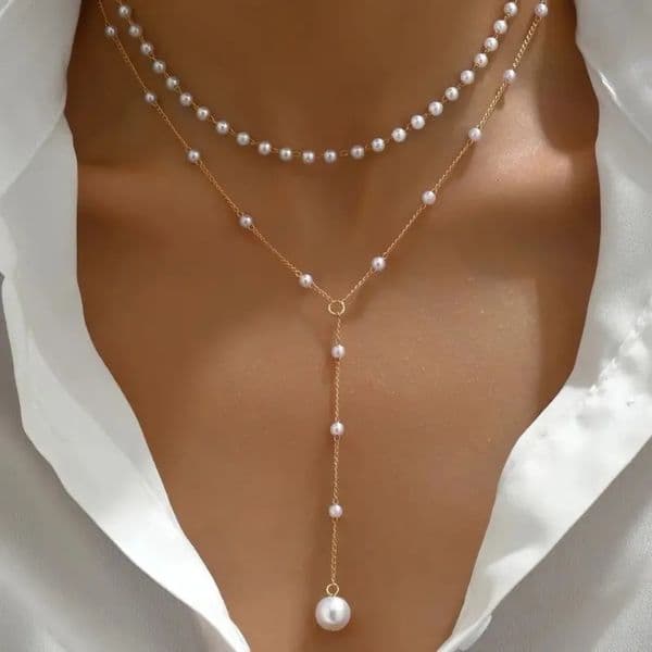 Charm Trendy Doubledeck Pearl Beaded Long Pendant Necklaces for Women Temperament Summer Beach Jewelry Accessories 260428