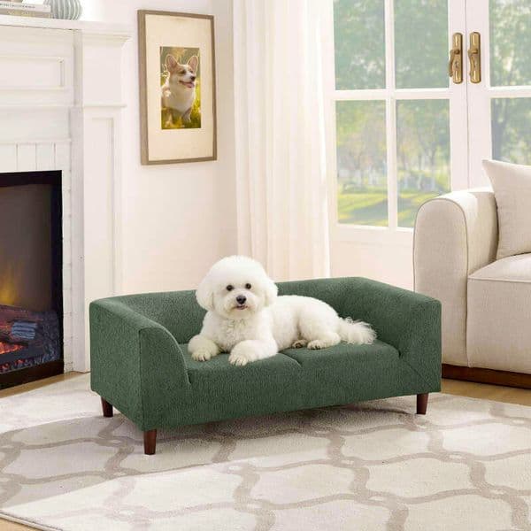 Pet with backrest armrests, modern rectangular pet sofa suitable for small and medium dogs, soft cushion comfortable dog sofa,-OLIVE GREEN