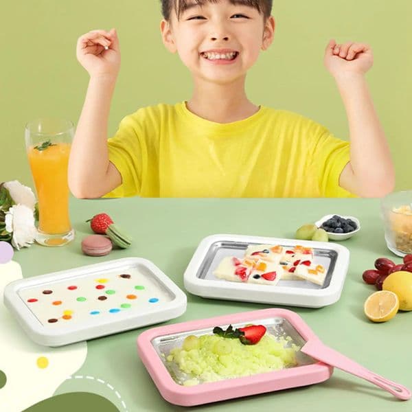 DIY Rolled Ice Cream Making Kit Tray with 2 Spatulas for Homemade Yogurt Rolls Fun Family Activity for Kitchen Gathering Holiday 260427