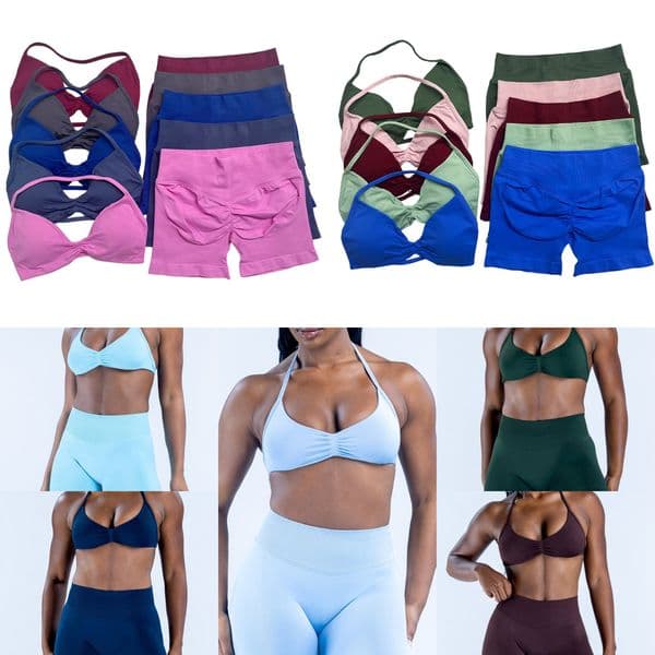 two pieces Impact Yoga Gym Set 2 Piece yoga outfit Women Strappy Bra Top matching Workout sets Scrunch Shorts Sports Suit Fitness Clothes Seamless Yoga Set