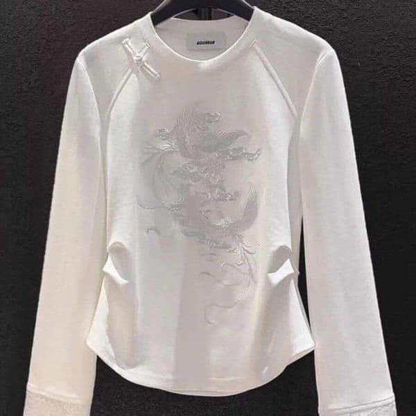 Plus-Size Chinese Style Embroidered Long Sleeve T-Shirt For Women, Spring And Autumn 2025 New Loose Slimming Base Top