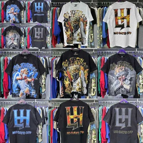 American High Strt Life Hustlers T-shirt Masked Tattoo Angel Gun Print Hot Diamond Round Neck Short-slved Mens Tops T260428