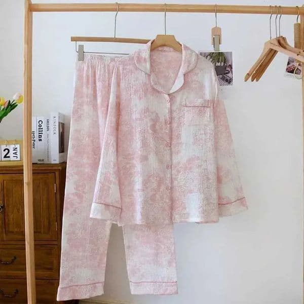 2026 New Lingerie 100% Cotton Gauze Women Pajamas Sleepwear Female 2 Piece Set Ink Painting Printing pijamas woman Nightwear Pyjamas Home Clothes Loungewear Fre 66