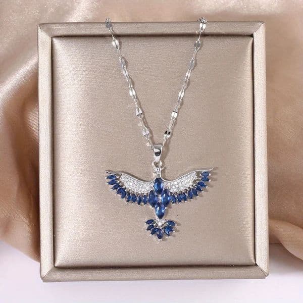 Copper Micropaved Zirconia Blue Phoenix Wings Necklace Charming Valentines Day Gift Jewelry 260428