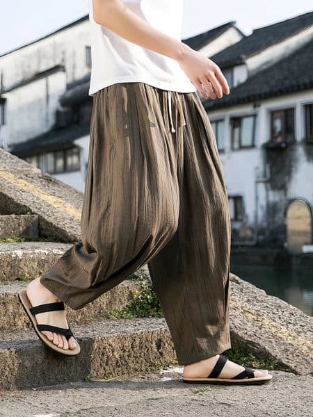 Ice Silk Casual Linen Pants Men Oversize Chinese Summer Wide leg Baggy Sweatpants Male Outdoor Sport Harem Trousers 260424