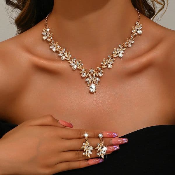 3pcs Fashion Necklace Sets for Women Waterdrop Collar Choker Earring Jewelry Set Prom Birthday Bridal Wedding 260428