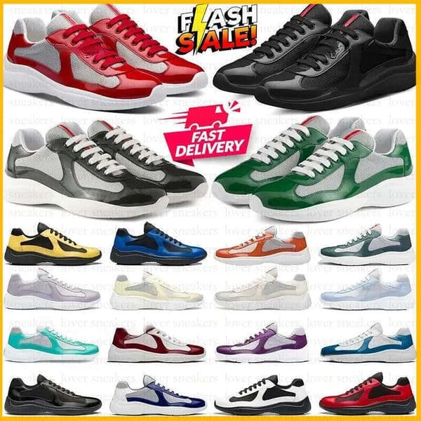 Top Designer Cup Running Americas American Trainers Men Sports Classic Casual Bike Nylon Fabric Shoes Women Patent Bright Leather Sneakers With Box Size 35-48